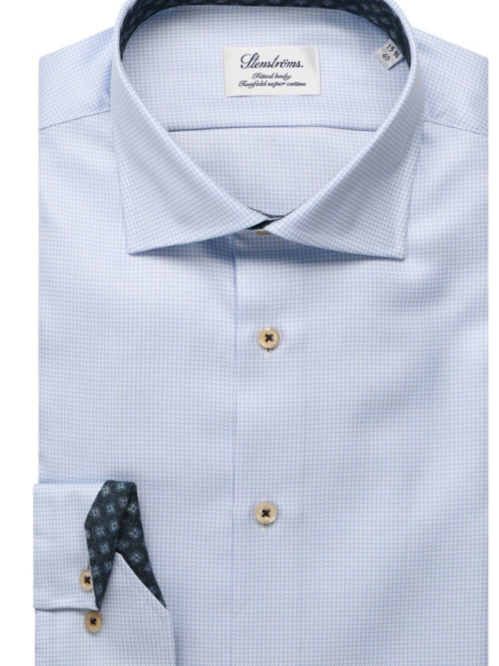 Stenströms Fitted Body Blue Plaid Twofold Cotton Dress Shirt 16/41